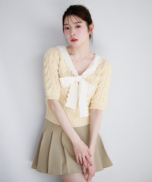 fupel サマーニット ニット セーター cotton lace cable knit tops