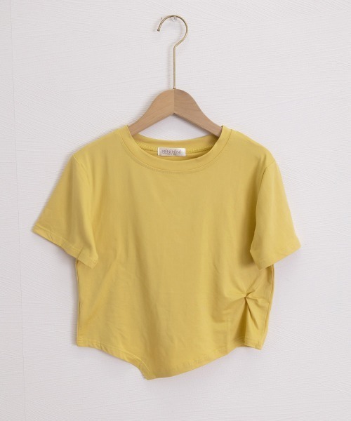 エンフォルド Tシャツ カットソー 半袖 アシンメトリー 無地 38 M 黄 ENFOLD - エンフォルド アシンメトリー ボックスTシャツ 五分袖