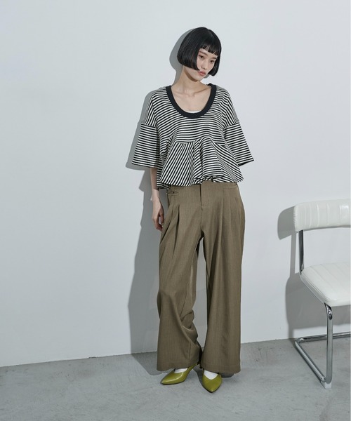 THE Yon tシャツ 半袖 2WAYイレギュラーペプラムハーフスリーブT