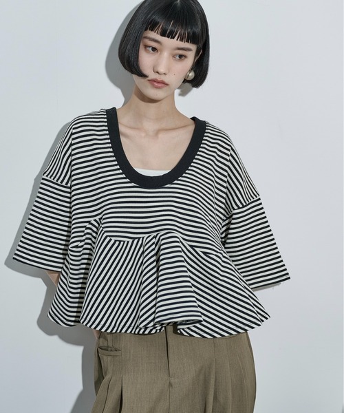 THE Yon tシャツ 半袖 2WAYイレギュラーペプラムハーフスリーブT