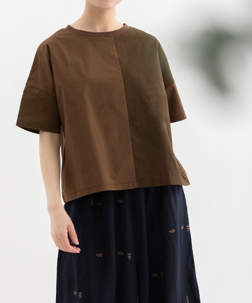 BUDO 半袖Tシャツ ベージュ×ブラック Lサイズ nop de nod（ノップドゥノッド） tシャツ 半袖 misc布帛Tシャツ