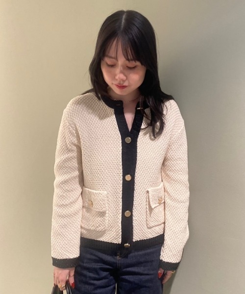 「Mila Owen」 ニットカーディガン 0 ホワイト レディース_画像4
