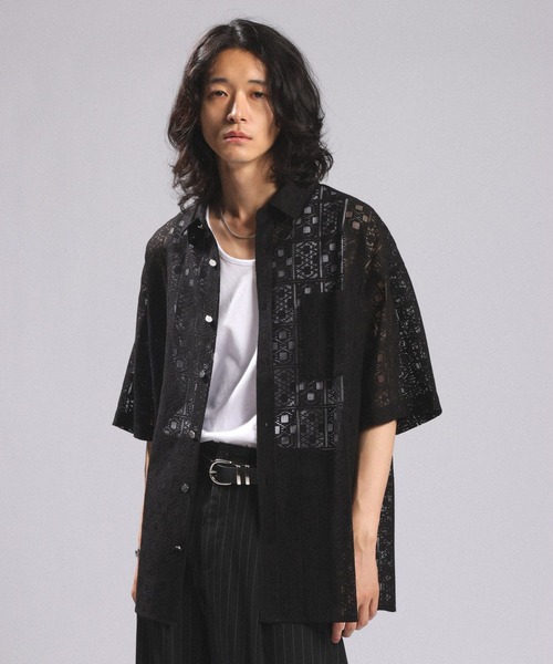 RAGEBLUE（レイジブルー） シャツ 半袖 DESIGN LACE KNITTING SHIRTS
