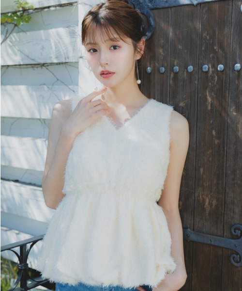 anplegant フリンジジャガードブラウス ホワイト ORGUE（オルグ） ブラウス シャツ Fringe jacquard blouse/フリンジ