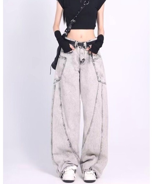 「inst.ALL」 デニムパンツ L グレー レディース_画像2