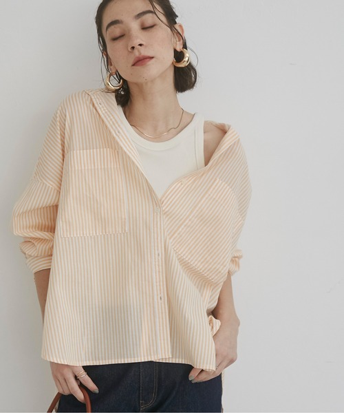 ANGIE uvカット ブラウス シャツ シアー オーバーサイズ バンドカラー