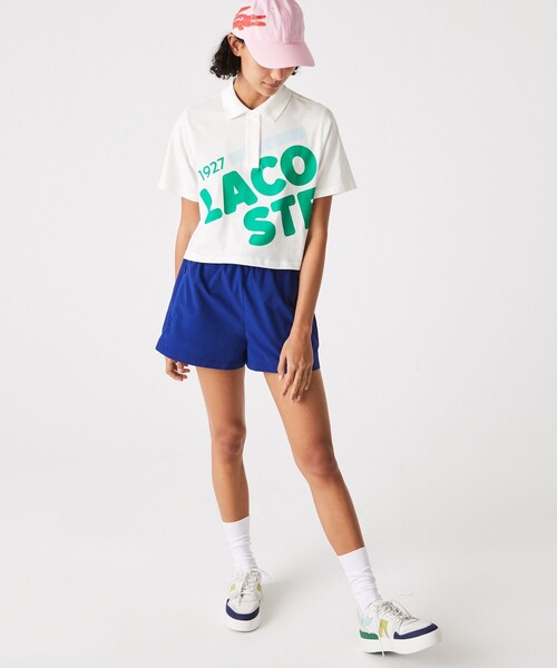 ポロシャツ ポロ ワイド＆クロップドプリントポロシャツ レディース LACOSTE ポロシャツ ポロ ワイド＆クロップドプリントポロシャツ