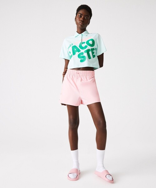 ポロシャツ ポロ ワイド＆クロップドプリントポロシャツ レディース LACOSTE ポロシャツ ポロ ワイド＆クロップドプリントポロシャツ