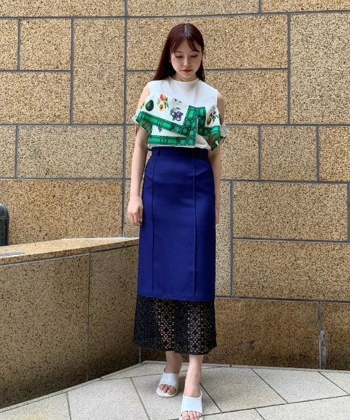 tシャツ Tシャツ パネルスカーフトップス / Paneled Scarf Tops