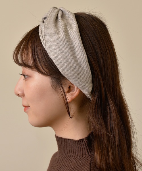 ヘアバンド ウール ヘリンボーン クロス ヘアターバン
