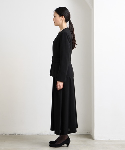 ARTICLE COM ワンピース セットアップ セレモニースーツ L 黒 ノーカラージャケット×膝丈ワンピースセットアップスーツ セレモニー