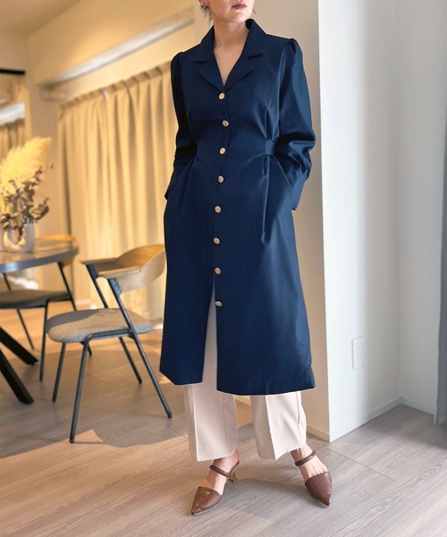 ASTREAT ネイビー　コート　ワンピース Jewelobe（ジュエローブ） ワンピース ノッチドラペルウエストリボン