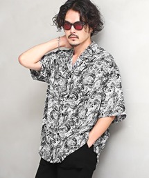 LUXSTYLE シャツ かすれペイズリー柄半袖オープンカラーシャツ