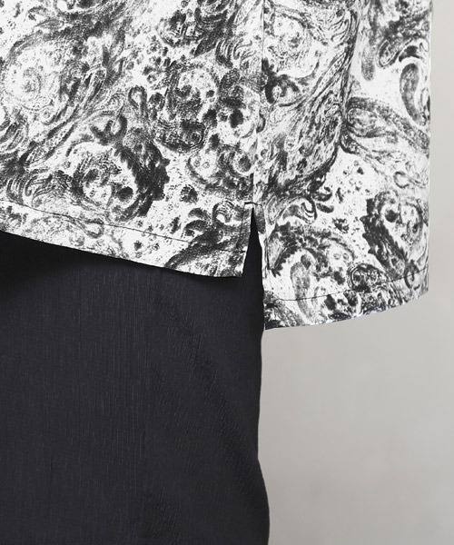 新品DELUXE 24ssBAROCK-S shirts ペイズリー半袖シャツL LUXSTYLE シャツ かすれペイズリー柄半袖オープンカラーシャツ