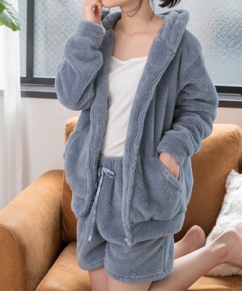 ad thie パジャマ ルームウェア ボア パーカー＆ショートパンツ