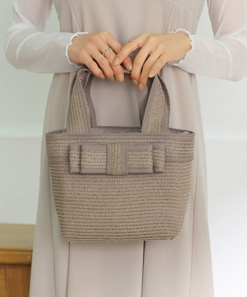 トートバッグ バッグ 雑材 ブレード リボン バッグ カゴバッグ  