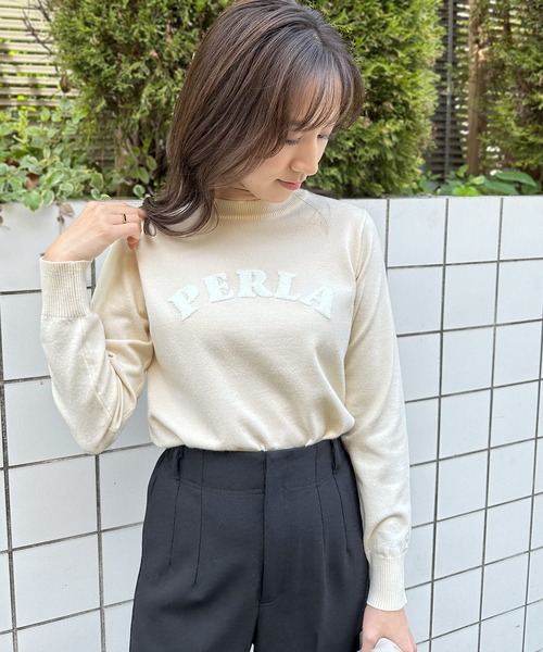 ニット セーター ウール混 パイル刺繍ニット レディース