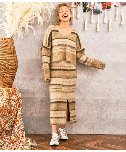 anap mimpi（アナップミンピ） ニット セーター Vネック ボーダー 起毛