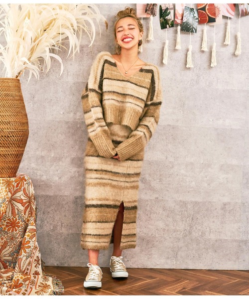 anap mimpi（アナップミンピ） ニット セーター Vネック ボーダー 起毛