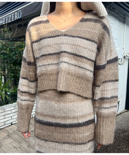 anap mimpi（アナップミンピ） ニット セーター Vネック ボーダー 起毛