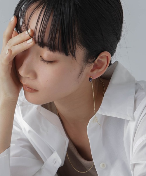 ピアス ストーンチェーンピアス レディースの画像