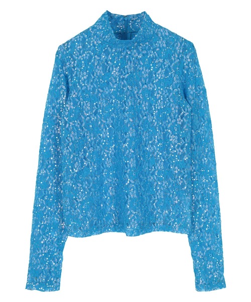 miette tシャツ スパンコールレースハイネックトップス