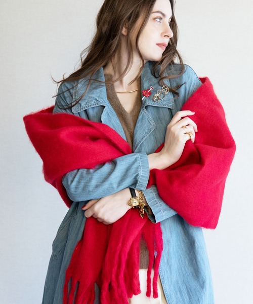 STEFANIA CARRERA シルク混 ミックスカラー フリンジ ストール styiro マフラー ストール 「15色展開」もっちりふっくら