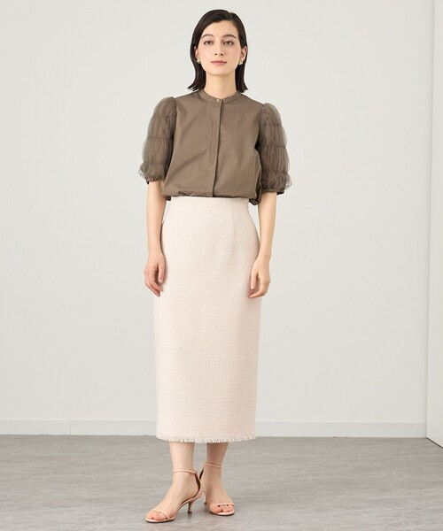 ANAYI ブラウス シャツ タイプライターチュールスリーブ