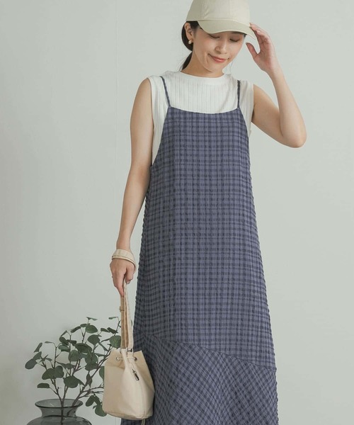 URBAN RESEARCH DOORS ワンピース チェック裾フレアキャミ