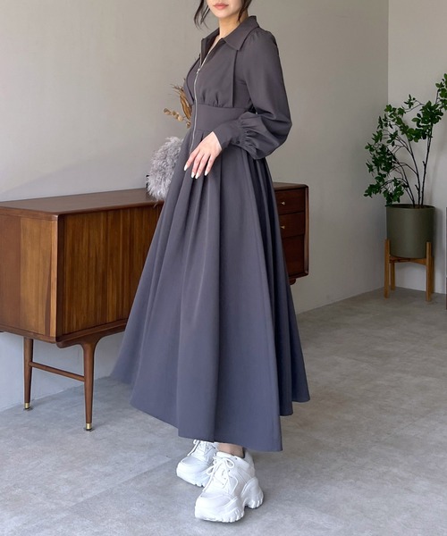  PARTY ワンピース コルセット風フロントZIPシャツワンピース｜シャツワンピース