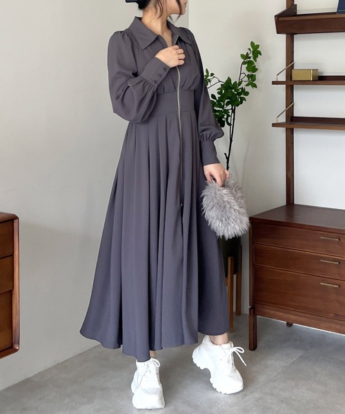 ROYAL PARTY シャツワンピース コルセット風フロントZIPシャツ