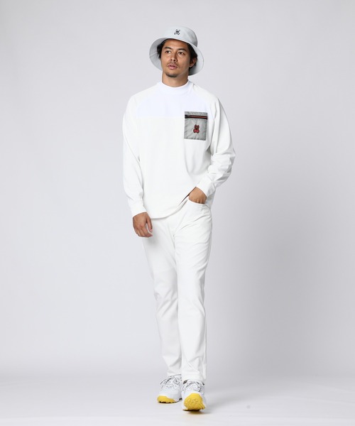 モックネックシャツ〔総柄アート〕【L寸】ホワイト サイコバニー gf649