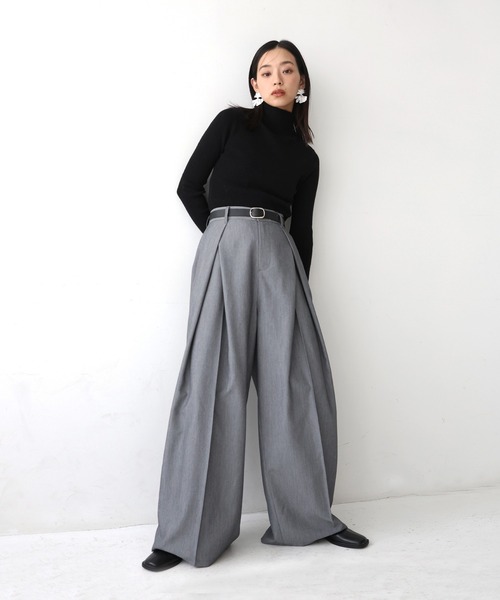hellam スラックス パンツ センタータックワイドパンツ