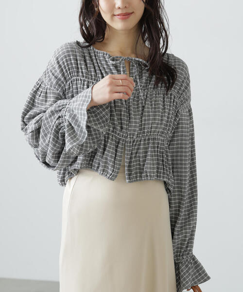 ブラウス シャツ Sheer Crinkled Top レディース ラッフルカラー セミシアーブラウス chw24s033-ファッション通販