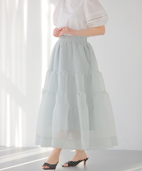 fitmore フィットモア　クリンクルシアーオーガンジーティアードスカート Fit more（フィットモア） スカート クリンクルシアーオーガンジー