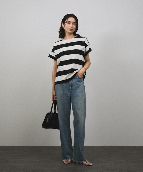 【WEB限定】フレンチスリーブポンチTシャツ［太ボーダー/無地］ SALON adam et ropé(サロン アダム エ ロペ) / 【WEB限定