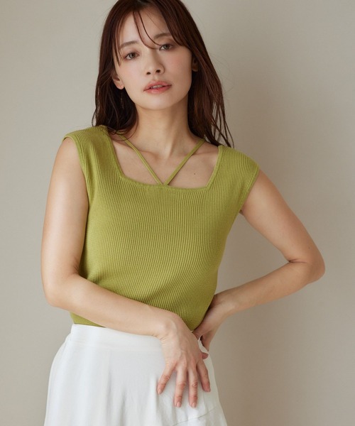SUNTORY 黒　タンクトップ mysty woman タンクトップ ノースリーブ ストリング2WAY
