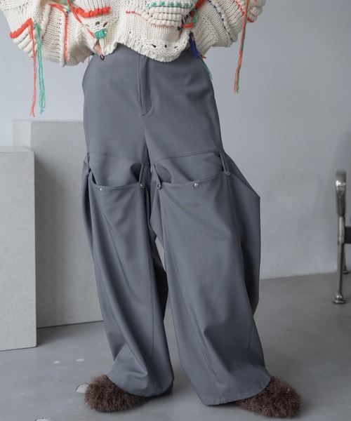 スラックス パンツ 変形スナップスラックスパンツ レディース