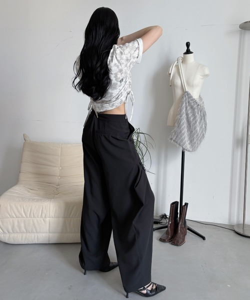 スラックス パンツ 変形スナップスラックスパンツ レディース