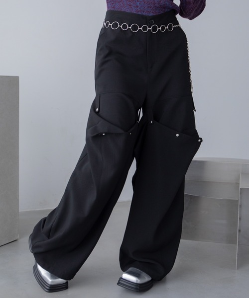 スラックス パンツ 変形スナップスラックスパンツ レディース