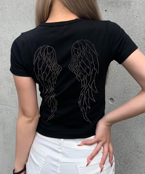 lilful tシャツ 「新色ブラック追加！」羽モチーフ ラインストーン 