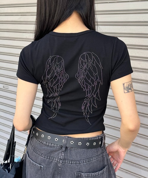lilful tシャツ 「新色ブラック追加！」羽モチーフ ラインストーン 