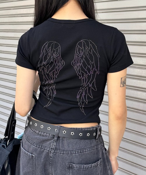 lilful tシャツ 「新色ブラック追加！」羽モチーフ ラインストーン 