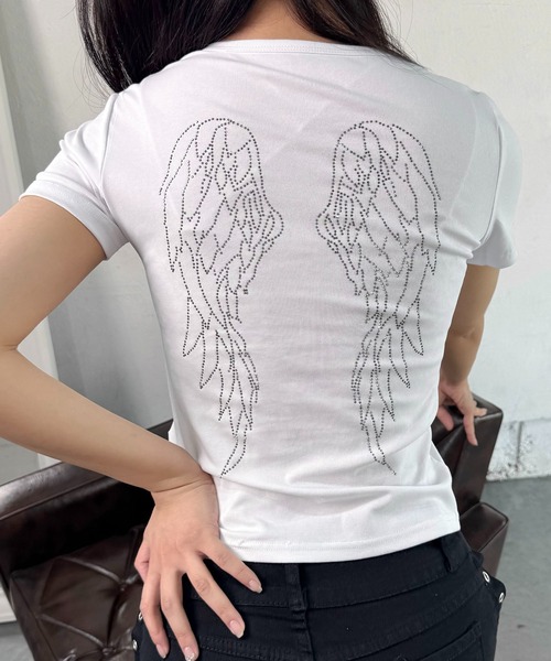 lilful tシャツ 「新色ブラック追加！」羽モチーフ ラインストーン 