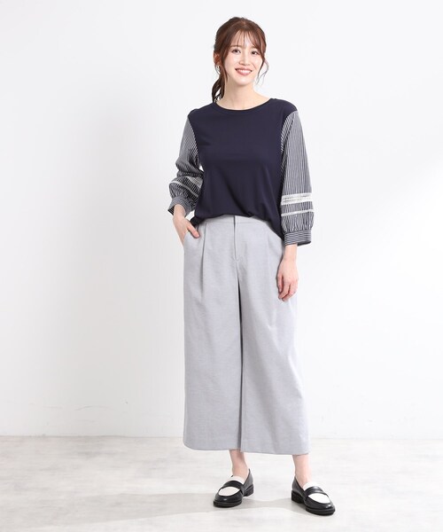 新品　Reflect　ワイドクロップドパンツ　グレー 夏SALE／E‐QUALITY／手洗い可】ワイドクロップドパンツ（6～9分