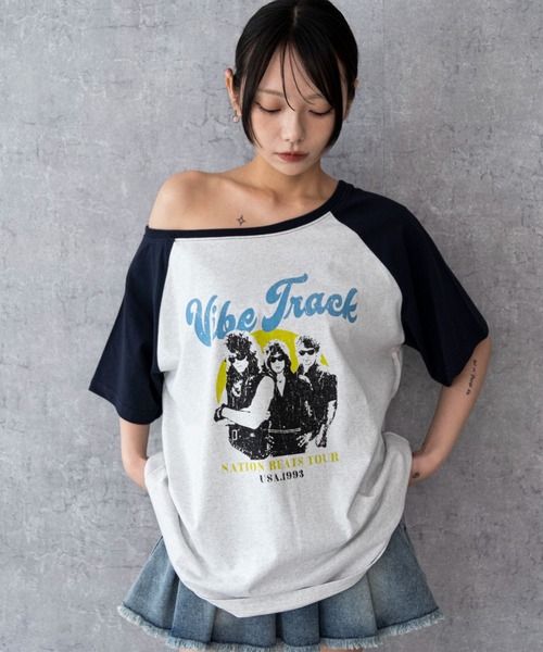 WEGO（ウィゴー） tシャツ 半袖 WEGO/2WAYグラフィックワンショルBIGT