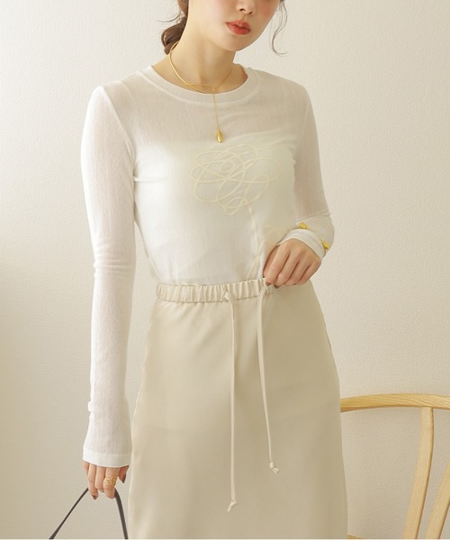 tシャツ embroidery sheer tops /コード刺繍 シアー クルーネック