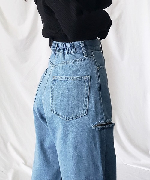 [me+em select] повреждение обработка Denim брюки MEDIUM голубой женский 