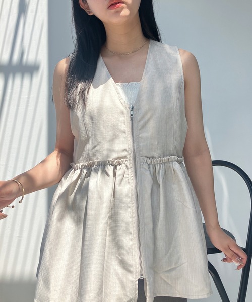 AS KNOW ベスト ジレ ○ぺプラムジップVネックベスト レディース