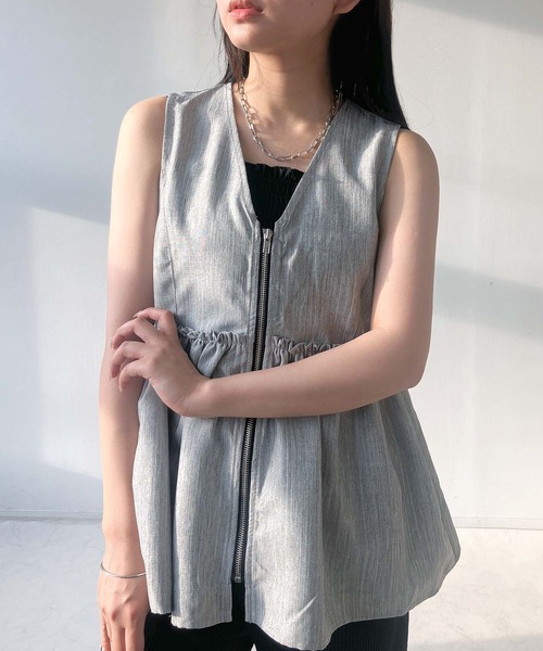 AS KNOW ベスト ジレ ○ぺプラムジップVネックベスト レディース